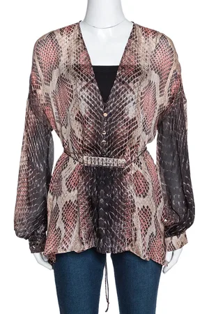 Roberto Cavalli Animal Print Silk Embellished Sheer Blouse S
