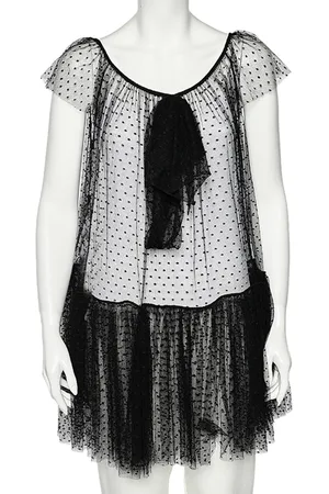 Moschino Tulle Ruffled Hem Bow Detail Sheer Mini Dress S