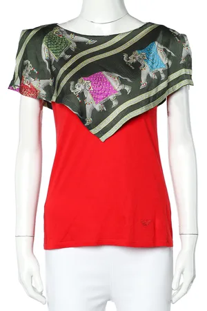 Emporio Armani Jersey Playful Elephant Print Silk Paneled Top S