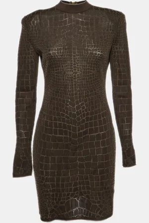 Balmain Crocodile Patterned Jersey Fitted Mini Dress L