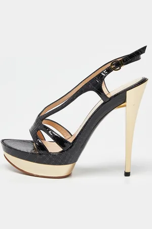 Casadei Croc Embossed Leather Ankle Strap Platform Sandals Size 38