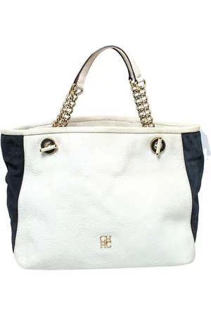 CH Carolina Herrera Carolina Herrera /Blue Textured Leather And Suede Tote
