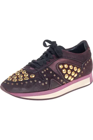 Burberry Suede And Satin Studded Low Top Sneakers Size 38