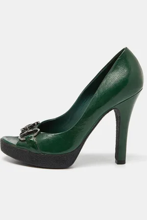 Gucci Patent Leather Horsebit Peep Toe Pumps Size 36