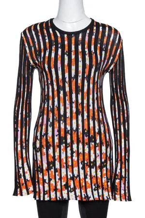Kenzo Jackie Flowers Print Knit Pleated Long Sleeve Top XS
