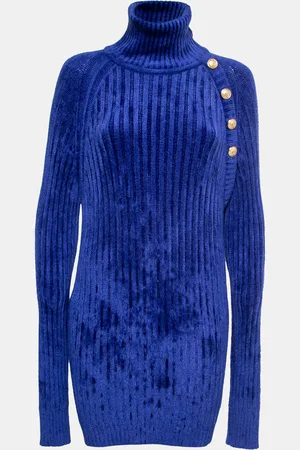Balmain Knit Button Embellished Turtleneck Sweater Dress M