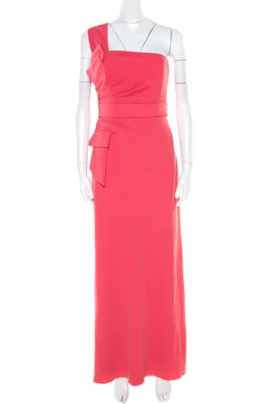 Emporio Armani Salamander Crepe Pleated Bow Trim One Shoulder Evening Gown M