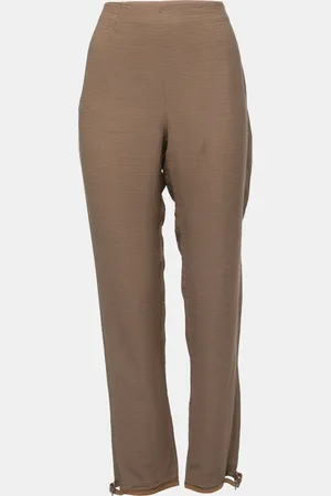 Emporio Armani Linen Blend Buckle Hem Detail High Waist Trousers M