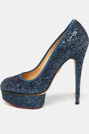 Charlotte Olympia Glitter and Fabric Priscilla Platform Pumps Size 38