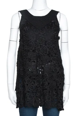 Oscar de la Renta Silk Crochet Knit Sleeveless Top S