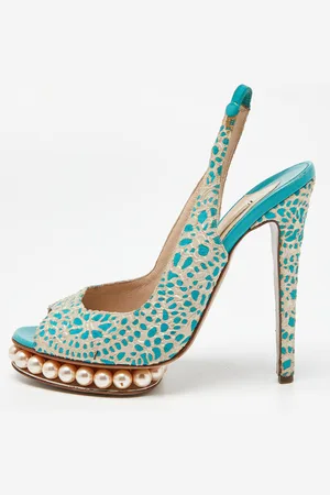 Nicholas Kirkwood /White Textured Suede Pearl Embellished Slingback Sandals Size 39