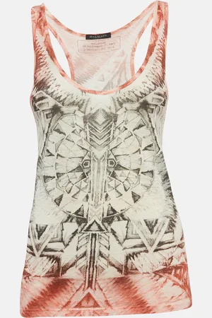 Balmain Printed Linen Knit Tank Top S