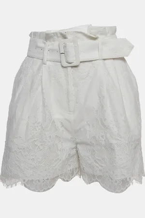 Self-Portrait Embroidered Cotton Belted Shorts S