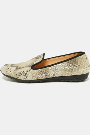 Giuseppe Zanotti Two Tone Python Embossed Leather Smoking Slippers Size 35.5