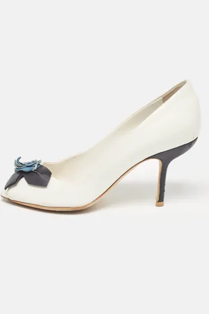 Dior Leather Flower Applique Peep Toe Pumps Size 37.5