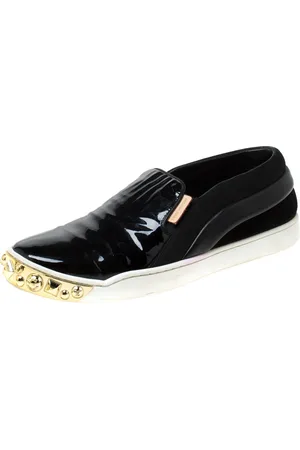 LOUIS VUITTON Patent Leather and Suede Studded Slip On Sneakers Size 36.5