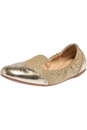 Prada Glitter Fabric And Patent Leather Brogue Scrunch Ballet Flats Size 37.5