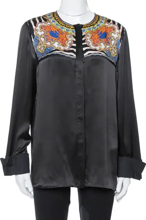 Roberto Cavalli Silk Printed Yoke Detail Long Sleeve Top M