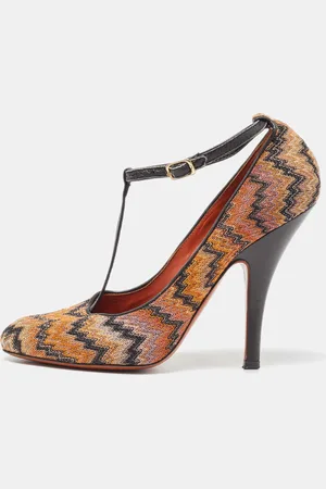 Missoni /Orange Fabric and Leather Ankle T-Strap Pumps Size 37