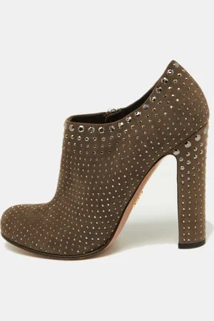 Prada Studded Suede Ankle Booties Size 38