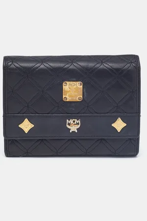 MCM Quilted Leather Embellished Flap Compact Wallet