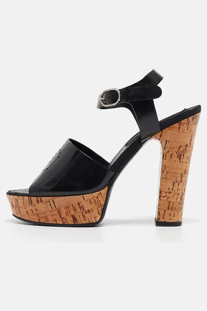 CHANEL Jelly CC Cork Platform Ankle Strap Sandals Size 39