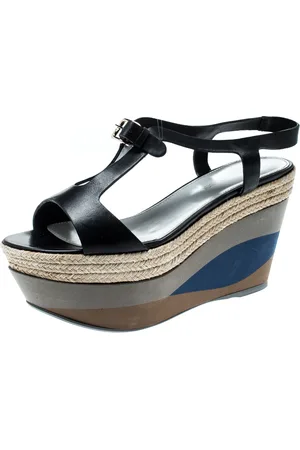 Sergio Rossi Leather Ankle Strap Wedge Sandals Size 36.5