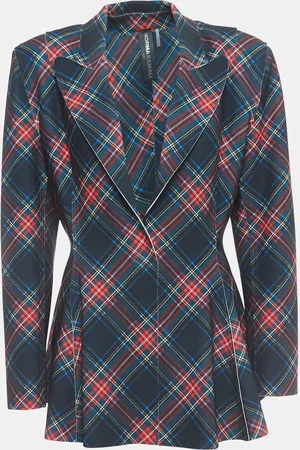 Norma Kamali Plaid Jersey Peplum Jacket L