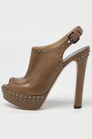 Prada Textured Leather Studded Platform Slingback Sandals Size 38.5