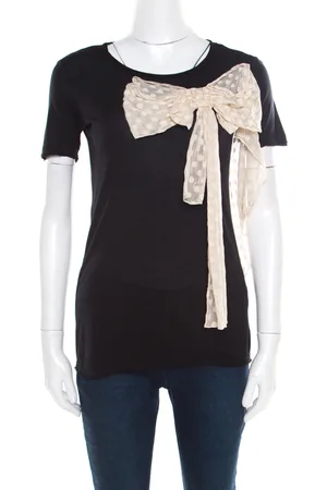 RED Valentino Jersey Contrast Bow Detail Raw Edged Top XS