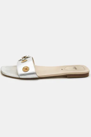 Fendi Leather Flowerland Flat Slides Size 40.5
