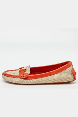 Tory Burch /Orange Canvas and Leather Casey Loafers Size 37.5