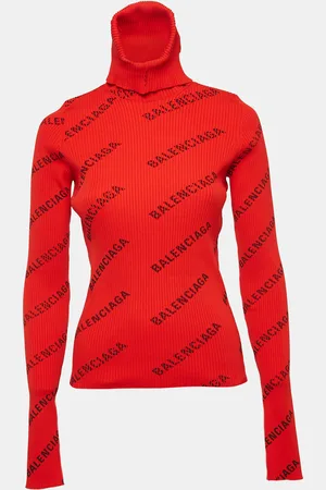 Balenciaga Logo Print Rib Knit Turtleneck Sweater M