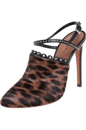 Alaïa Leopard Print Calf Hair And Black Studded Leather Slingback Sandals Size 37