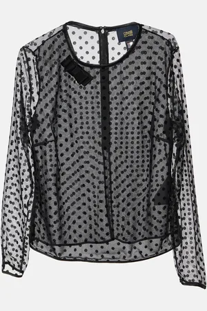 Roberto Cavalli Flock Dotted Tulle Sheer Blouse M