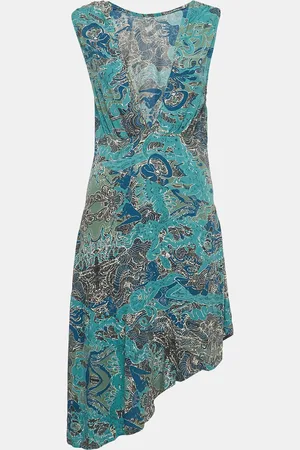 Zadig & Voltaire Blue Printed Crepe Asymmetrical Sleeveless Midi Dress XS
