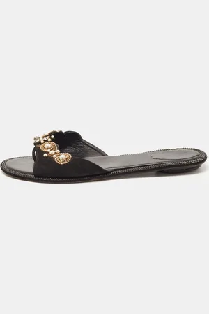 RENE CAOVILLA Rene Caovilla Suede Crystal Embellished Flat Slides Size 40