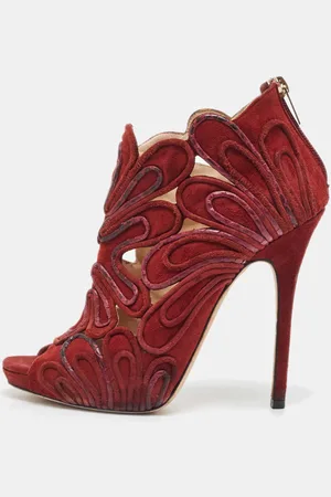 Jimmy Choo Suede Floral Cut Out Peep Toe Ankle Booties Size 38