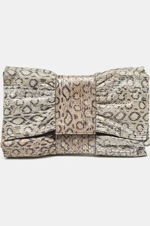 Furla /Silver Snakeskin Embossed Leather Bow Clutch