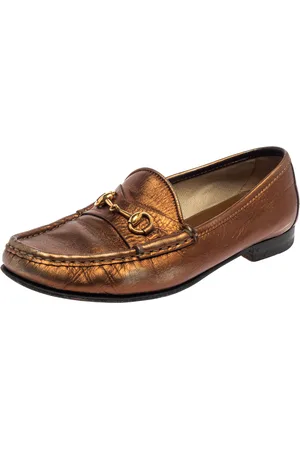 Gucci Gold Leather Horsebit Loafers Size 36