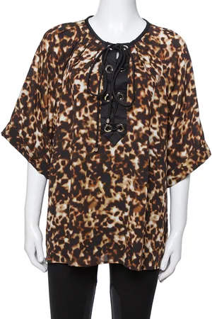 Roberto Cavalli Printed Silk Crepe Tie Front Blouse L