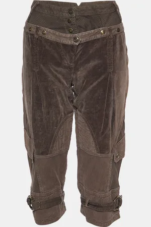 Roberto Cavalli Checked & Velvet Cotton Paneled Capri Pants L