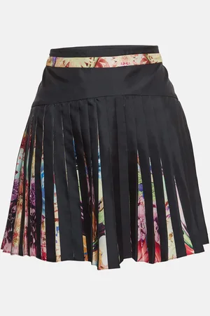 Roberto Cavalli Multicolor Floral Printed Silk Pleated Mini Skirt S