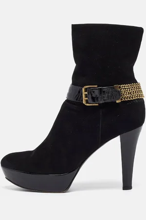 Casadei Suede Buckle Chain Embellished Platform Ankle Boots Size 38
