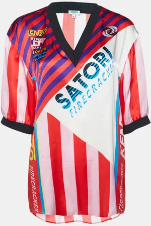 Kenzo Satori Print Silk V-Neck Shirt M