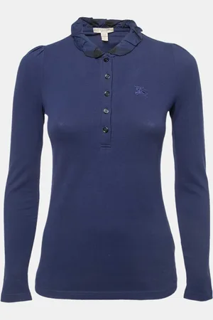 Burberry Cotton Ruffled Collar Full Sleeve Polo T-Shirt XS