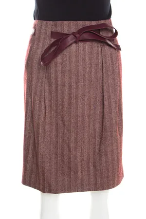 Escada Herringbone Wool and Silk Knotted Leather Belt Detail Skirt M