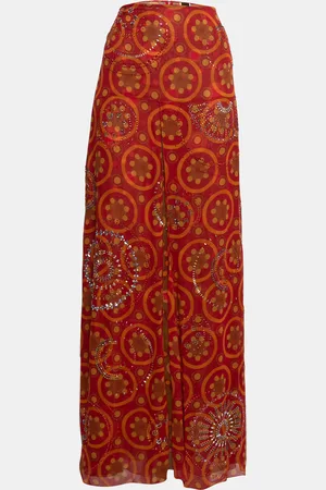 Gianfranco Ferré Vintage Printed Silk Embellished Maxi Skirt L