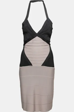 Hervé Léger Colorblock Knit Halter Neck Bandage Dress S