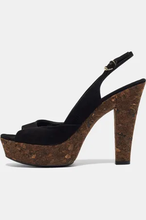 Gucci Suede Grease Cork Platform Peep Toe Slingback Sandals Size 39.5
